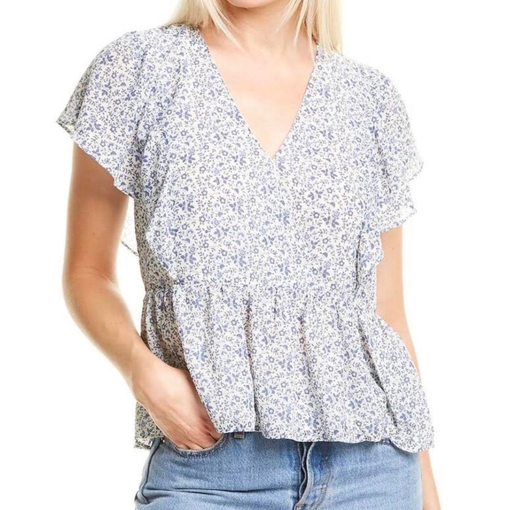 Madewell Georgette Ruffle Sleeve Peplum Top
